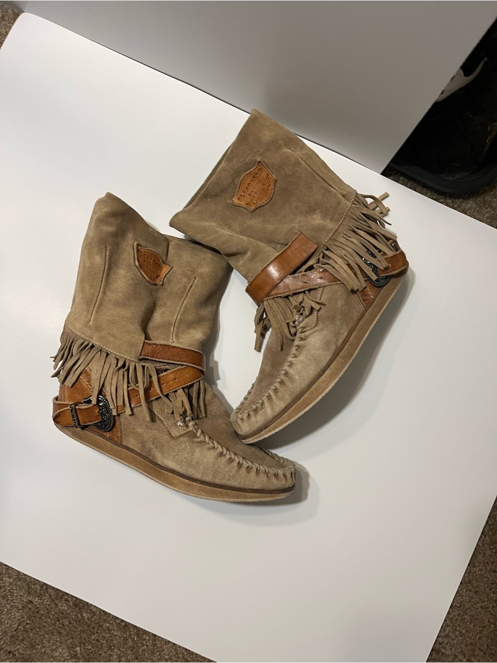 El Vaquero Apache Fringe Moccasin Boots | EU 40 US 9 | Handmade Italian Suede - Picture 8 of 11